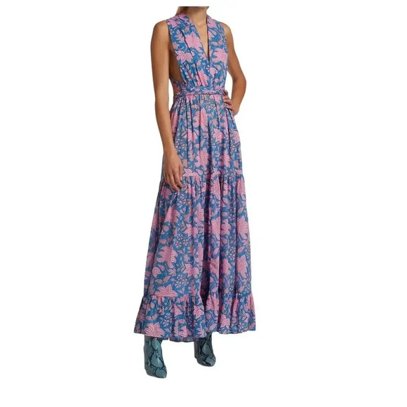 Hannah Artwear Chloe Floral Cross-Back Maxi Dress Halter Ties US Size 4 - Picture 10 of 10
